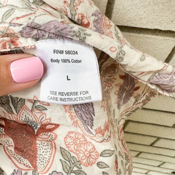 Love The Label Boho Puff Sleeve Floral Mini Dress Sz L | 100% Cotton Tie Back - Picture 5 of 10